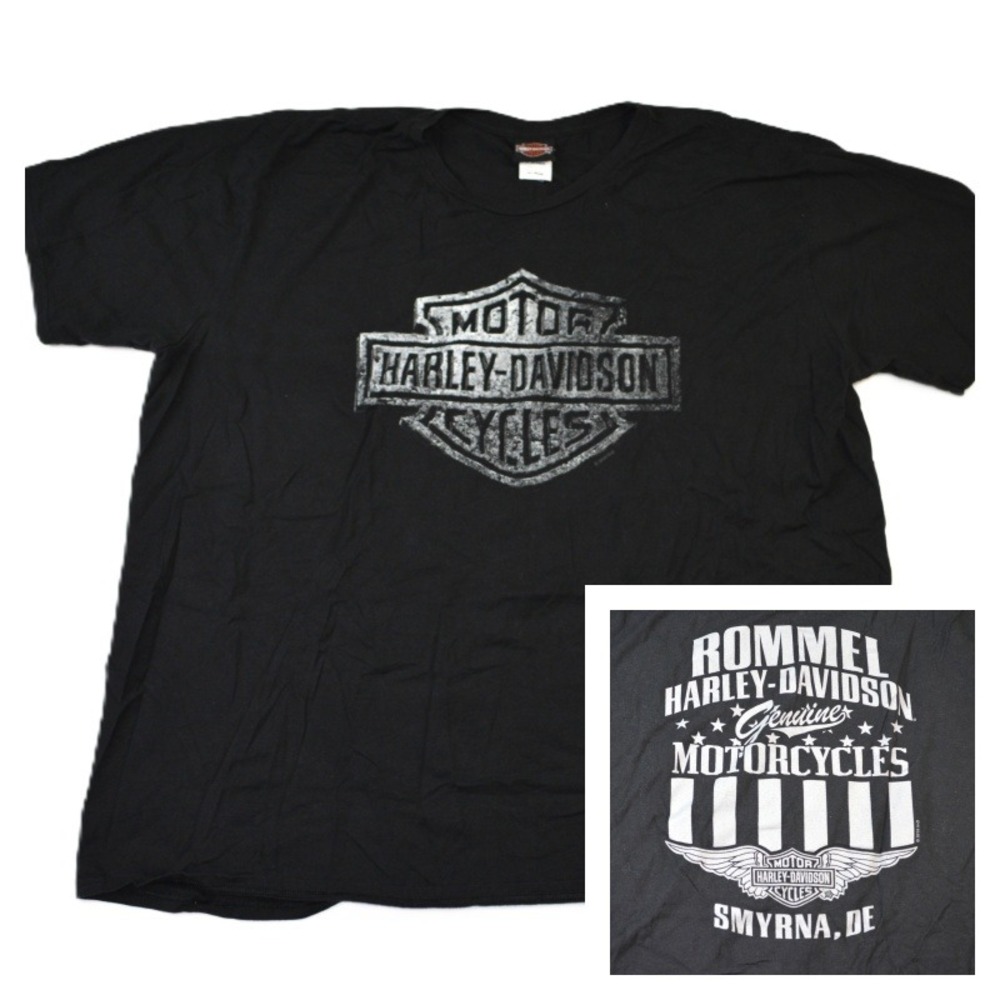 Harley-Davidson Rommel Smyrna DE Graphic T-Shirt Mens 3XL Black Cotton Tee